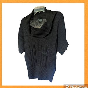 Iz Byer Short Sleeve Cowl Neck Knit Lace Blouse L